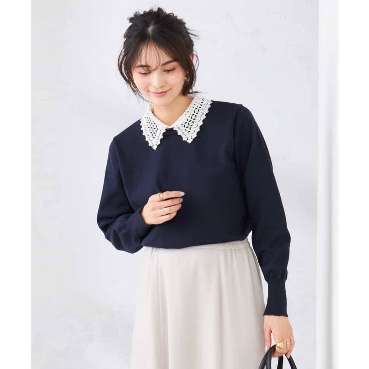 【2WAY】レース衿付ニットプルオーバー | a.v.v【WOMEN】 | 詳細画像1 