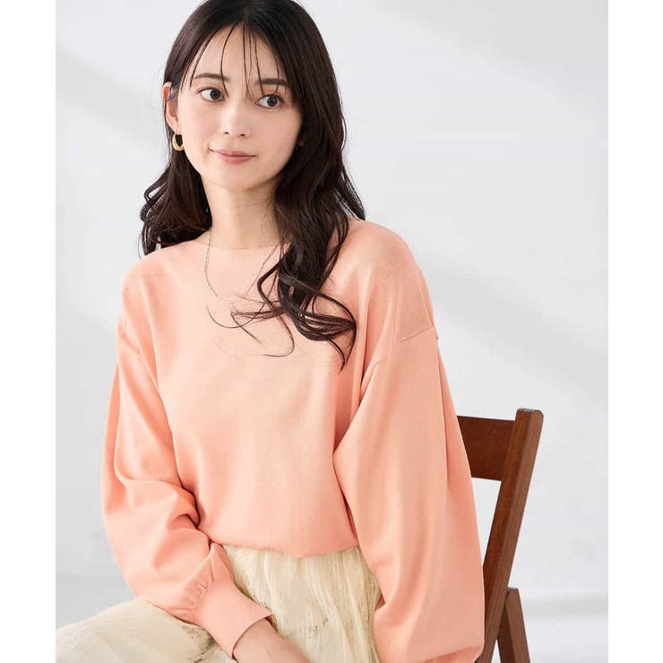 コーラルピンク | 【洗える/UVカット】ボートネック袖タックニット | a.v.v【WOMEN】