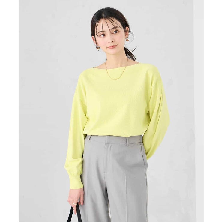 ライムイエロー | 【洗える/UVカット】ボートネック袖タックニット | a.v.v【WOMEN】