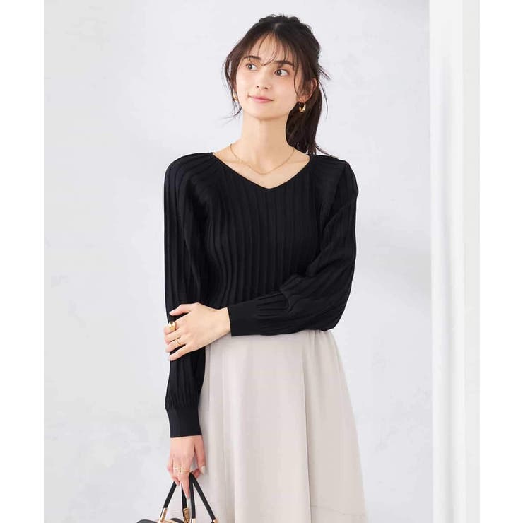 ブラック | 【洗える/UVカット】プリーツライクニット | a.v.v【WOMEN】