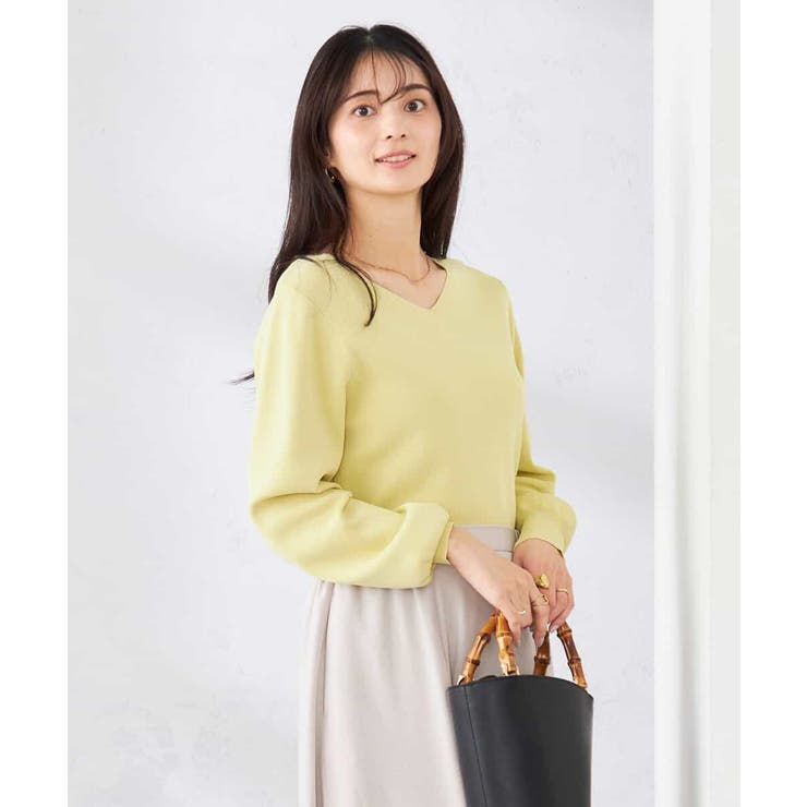 ライトイエロー | 【洗える/UVカット】Vネックパフスリーブニット | a.v.v【WOMEN】
