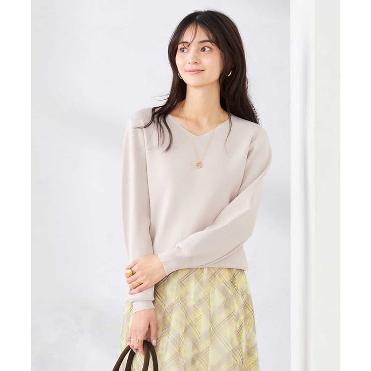 グレージュ | 【洗える/UVカット】Vネックパフスリーブニット | a.v.v【WOMEN】