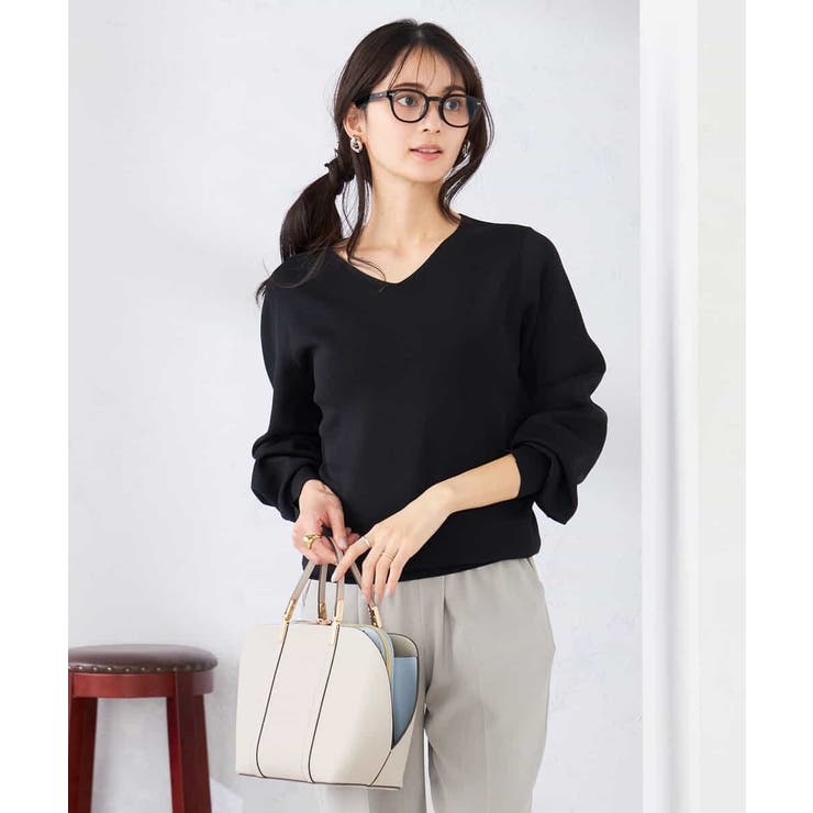 ブラック | 【洗える/UVカット】Vネックパフスリーブニット | a.v.v【WOMEN】