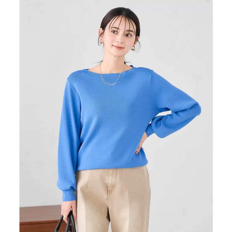 ブルー | 【WEB限定/洗える/UVカット】ボートネックパフスリーブニット | a.v.v【WOMEN】