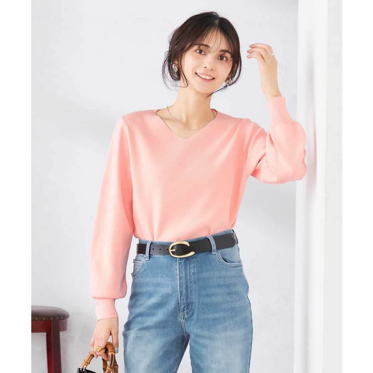 ピンク | 【WEB限定/洗える/UVカット】Vネックパフスリーブニット | a.v.v【WOMEN】
