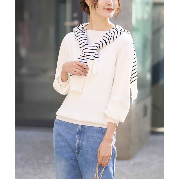 ホワイト | 【UV CUT】ボートネックパフスリーブニット | a.v.v【WOMEN】