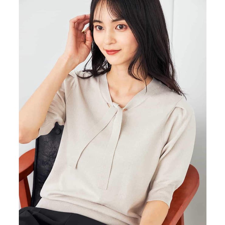 グレージュ | ラメ混ボウタイニット | a.v.v【WOMEN】