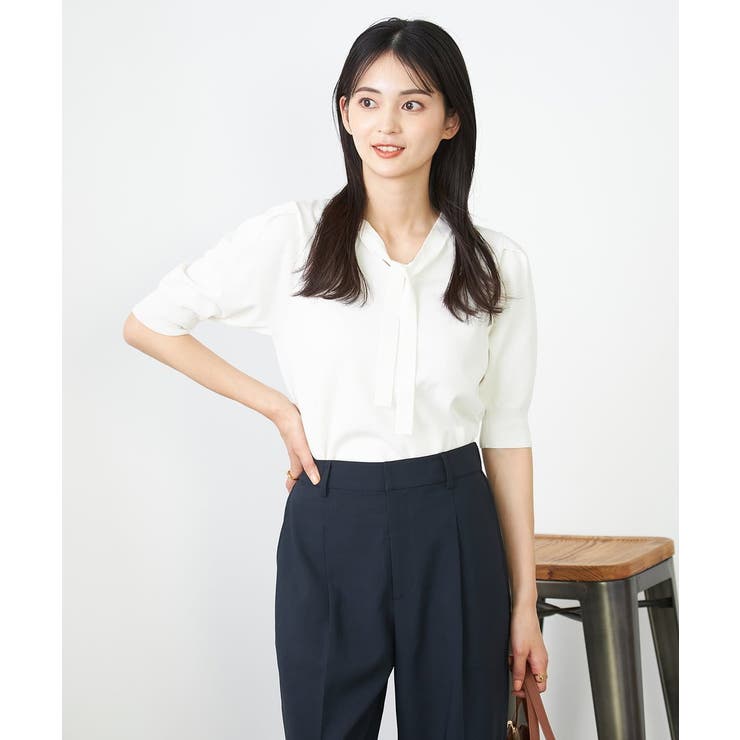 ホワイト | ラメ混ボウタイニット | a.v.v【WOMEN】