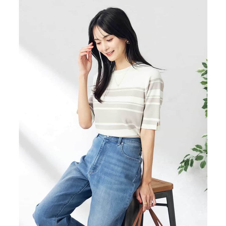 【接触冷感/UVカット/洗える】クルーネック美ラクるサマーニット | a.v.v【WOMEN】 | 詳細画像1 