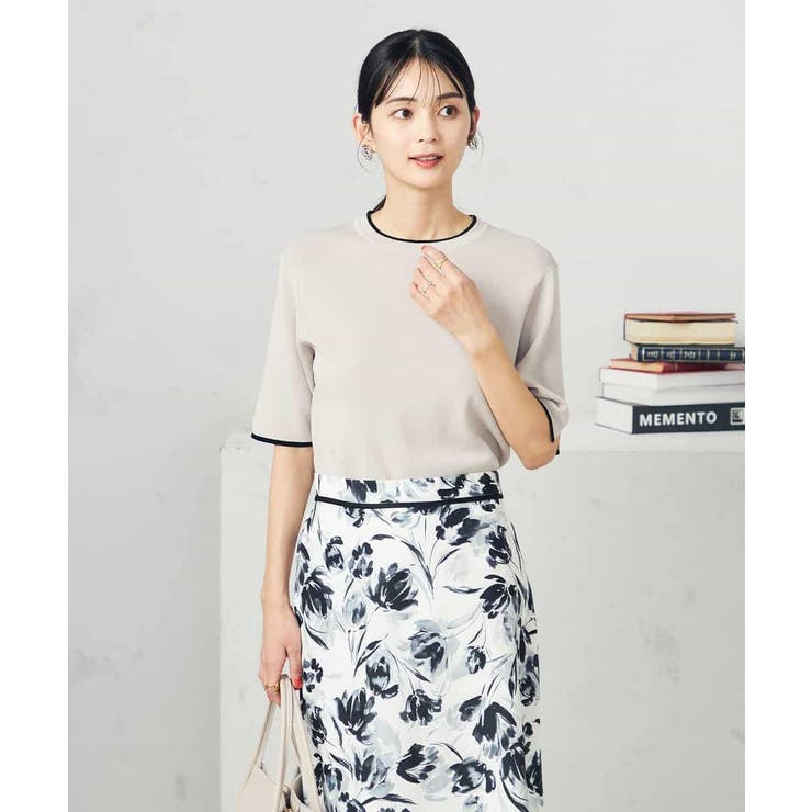 グレージュ | 【接触冷感/UVカット/洗える】クルーネック美ラクるサマーニット | a.v.v【WOMEN】