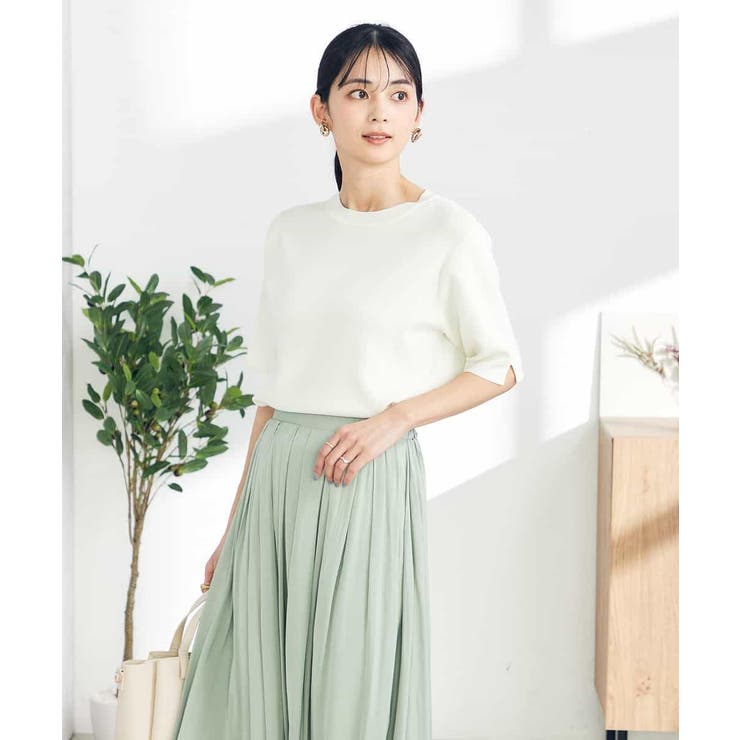 ホワイト | 【接触冷感/UVカット/洗える】クルーネック美ラクるサマーニット | a.v.v【WOMEN】