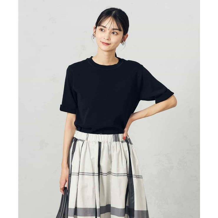 ブラック | 【接触冷感/UVカット/洗える】クルーネック美ラクるサマーニット | a.v.v【WOMEN】