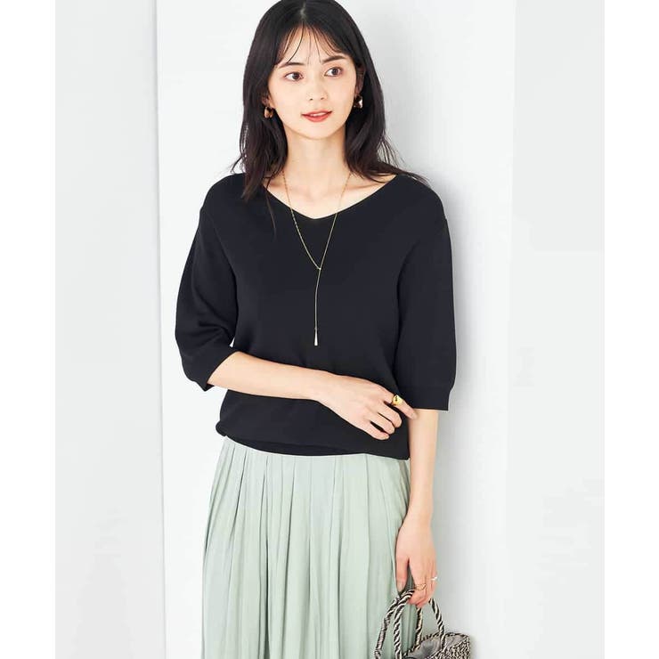 【接触冷感/UVカット/洗える】Vネックハーフスリーブ美ラクるサマーニット | a.v.v【WOMEN】 | 詳細画像13 