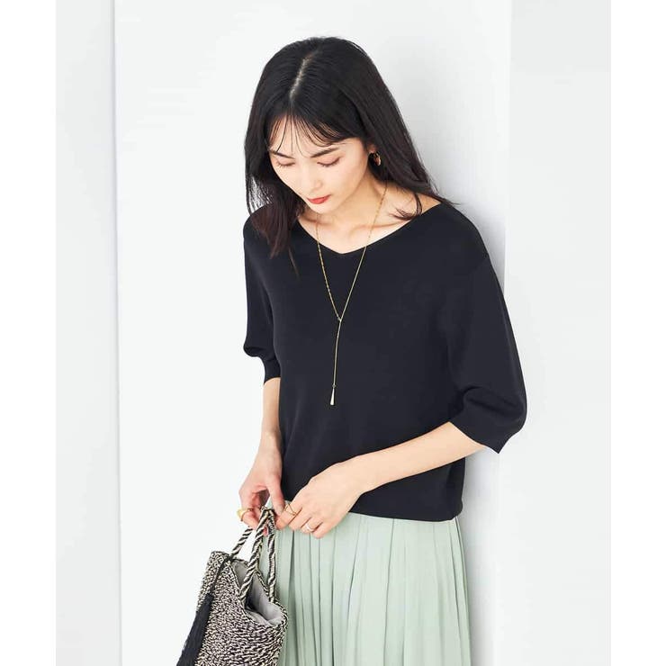 【接触冷感/UVカット/洗える】Vネックハーフスリーブ美ラクるサマーニット | a.v.v【WOMEN】 | 詳細画像14 