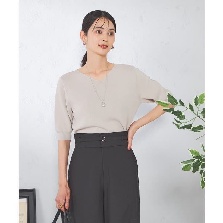 【接触冷感/UVカット/洗える】Vネックハーフスリーブ美ラクるサマーニット | a.v.v【WOMEN】 | 詳細画像2 