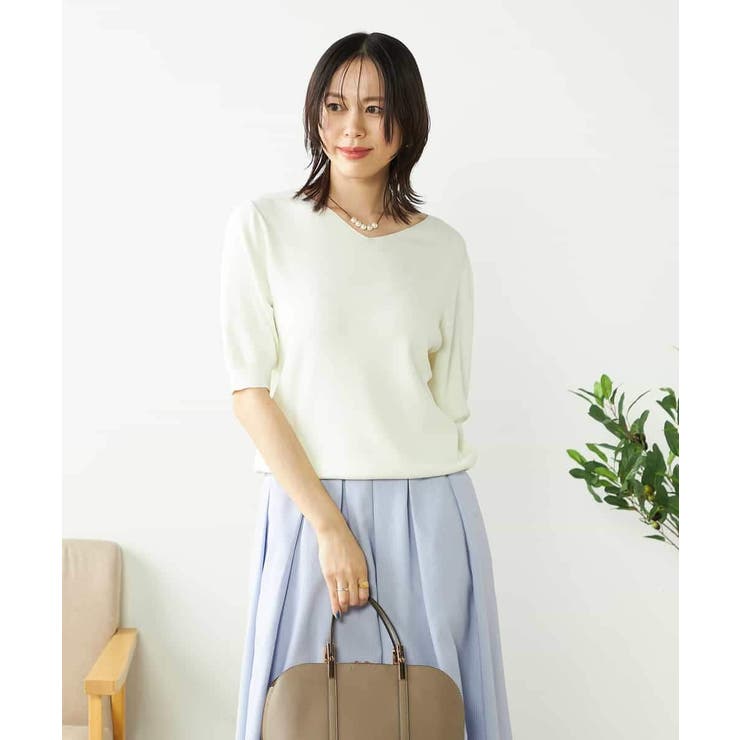 【接触冷感/UVカット/洗える】Vネックハーフスリーブ美ラクるサマーニット | a.v.v【WOMEN】 | 詳細画像7 