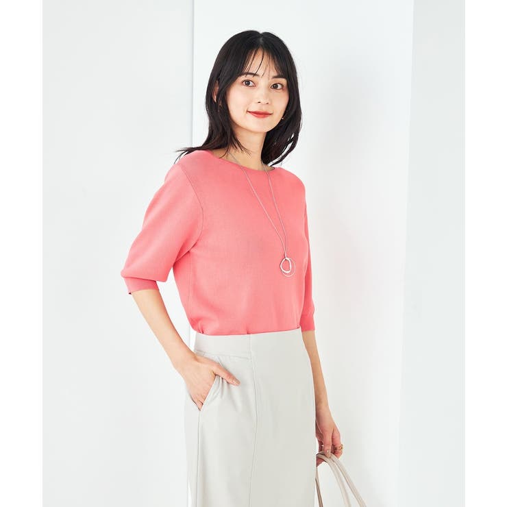 【接触冷感/UVカット/洗える】ボートネックハーフスリーブ美ラクるサマーニット | a.v.v【WOMEN】 | 詳細画像3 