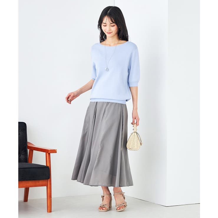 【接触冷感/UVカット/洗える】ボートネックハーフスリーブ美ラクるサマーニット | a.v.v【WOMEN】 | 詳細画像9 