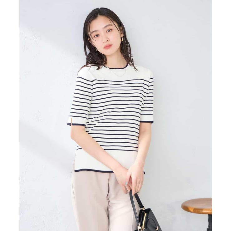 アイボリー | ハーフスリーブクルーネックサマーニット【洗える/接触冷感/UVカット】 | a.v.v【WOMEN】