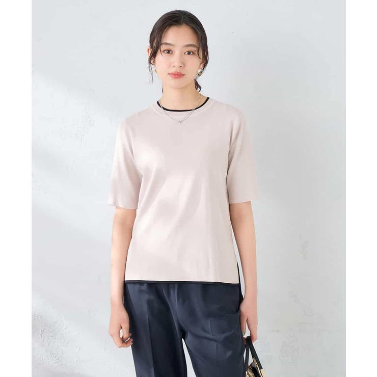 グレージュ | ハーフスリーブクルーネックサマーニット【洗える/接触冷感/UVカット】 | a.v.v【WOMEN】