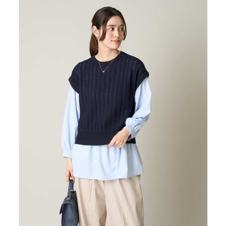 【2SET/洗える】ニットベスト＋ペプラムブラウス | a.v.v【WOMEN】 | 詳細画像2 