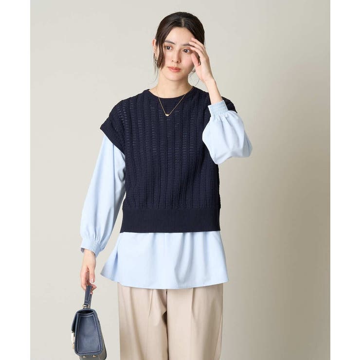 【2SET/洗える】ニットベスト＋ペプラムブラウス | a.v.v【WOMEN】 | 詳細画像3 