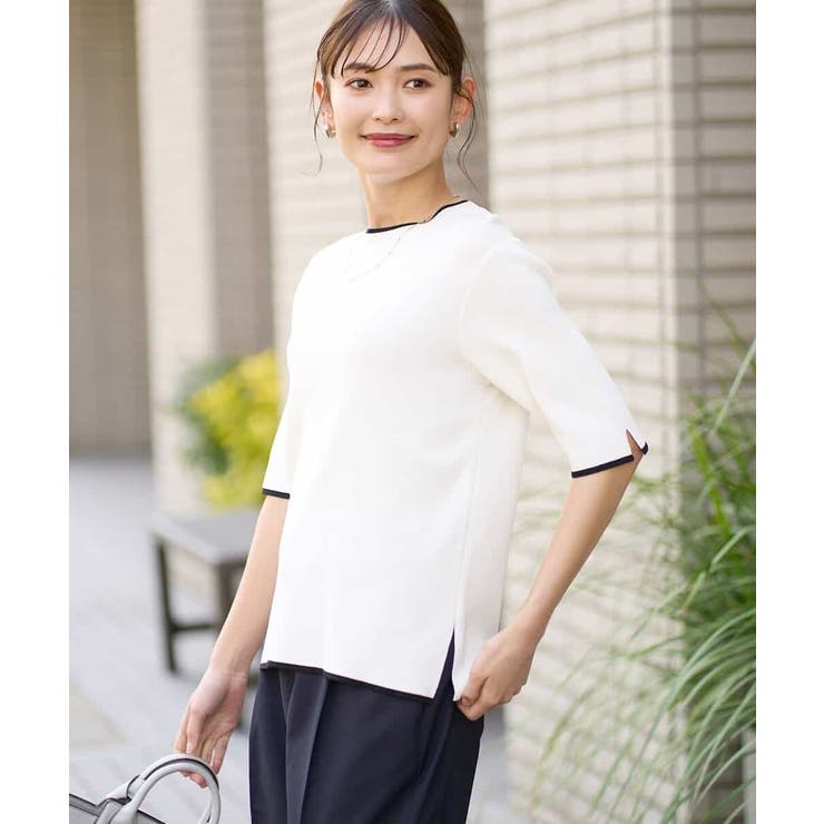 ホワイト | 【洗える/UVカット】クルーネックニット | a.v.v【WOMEN】