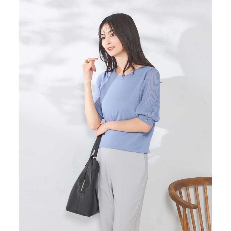 ライトブルー | 【接触冷感】プリーツスリーブサマーニット | a.v.v【WOMEN】