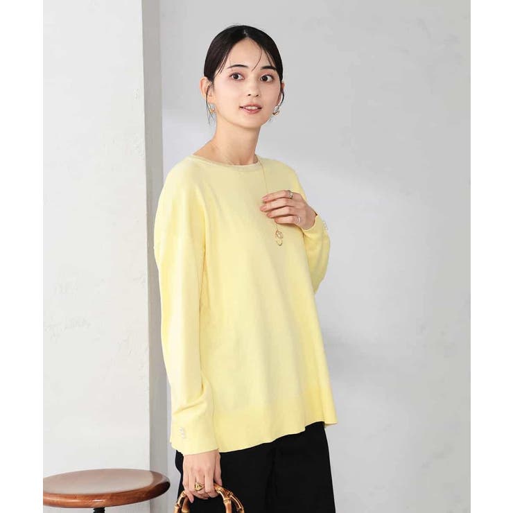 ライトイエロー | 袖パール付きチュニックニット | a.v.v【WOMEN】