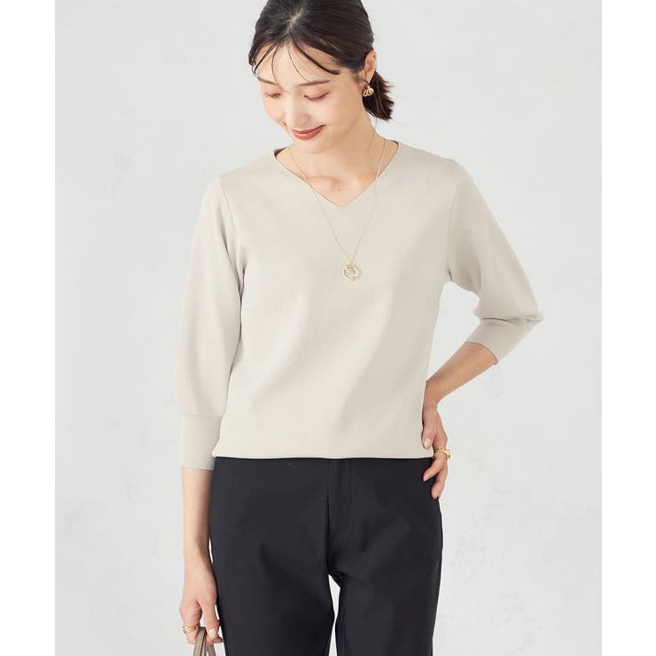 グレージュ | 【UVカット/洗える】Vネック美ラクるパフスリーブニット | a.v.v【WOMEN】