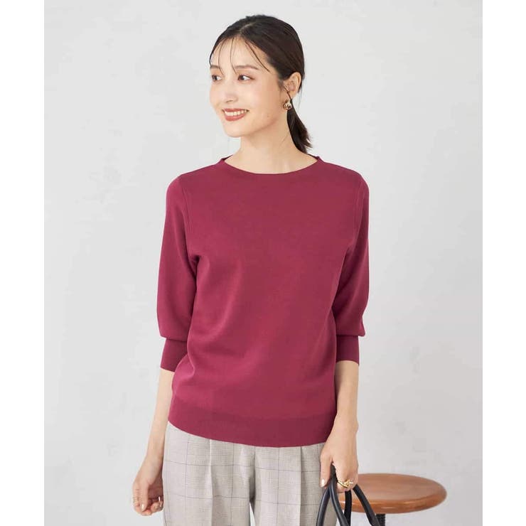 ピンク | 【UVカット/洗える】ボートネックパフスリーブ美ラクるニット | a.v.v【WOMEN】