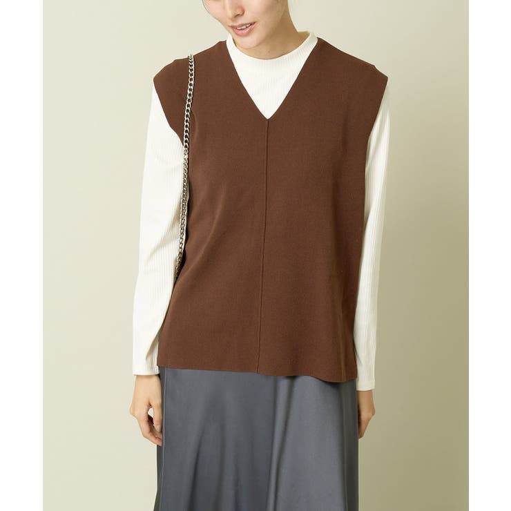 ブラウン | サイドスリットVネックニット | a.v.v【WOMEN】