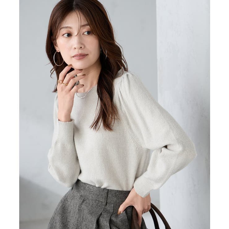 グレー | スパンコール混クルーネックニット | a.v.v【WOMEN】