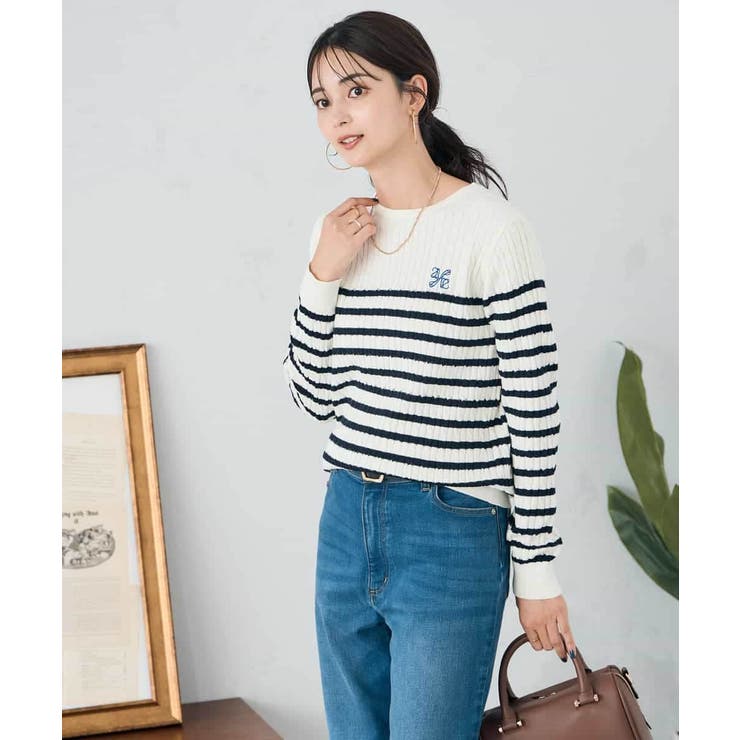 アイボリー | ワンポイント刺繍ケーブルニット | a.v.v【WOMEN】