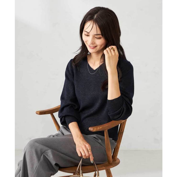 【洗える】ラメVネック美ラクるパフスリーブニット | a.v.v【WOMEN】 | 詳細画像9 