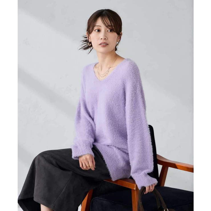 ラベンダー | フェザーヤーンVネックニット | a.v.v【WOMEN】
