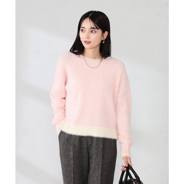 ピンク | フェザーヤーンバイカラーニット | a.v.v【WOMEN】