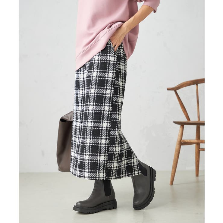 ブラック | 【洗える】ブロックチェックナロースカート | a.v.v【WOMEN】