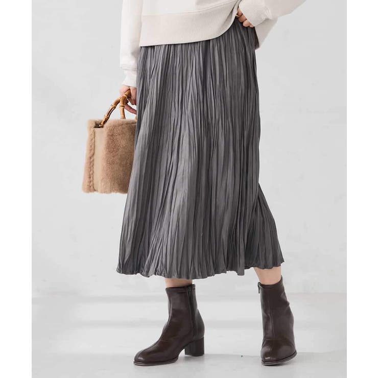 ダークグレー | 【洗える】フェイクスエードランダムプリーツスカート | a.v.v【WOMEN】