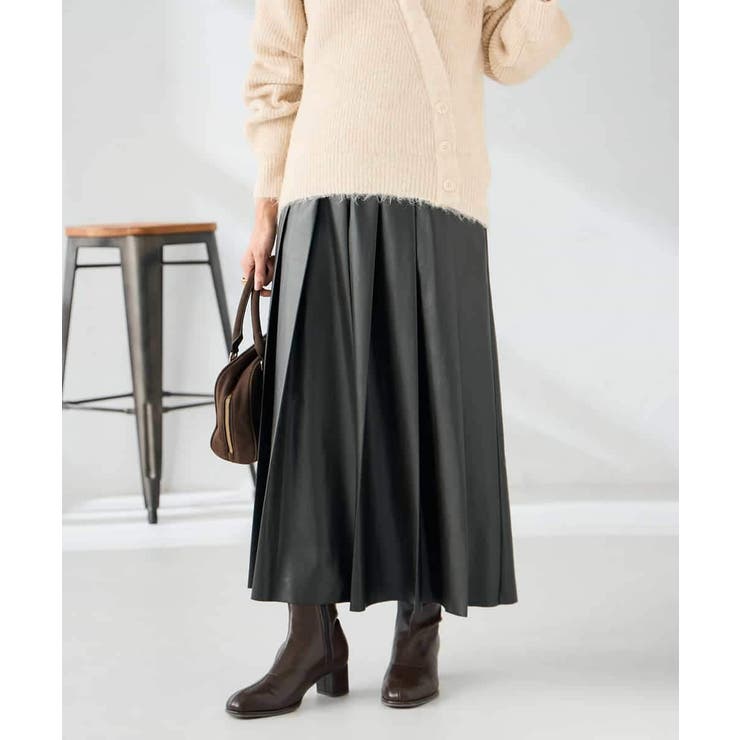 ダークグレー | 【洗える】レザープリーツスカート | a.v.v【WOMEN】