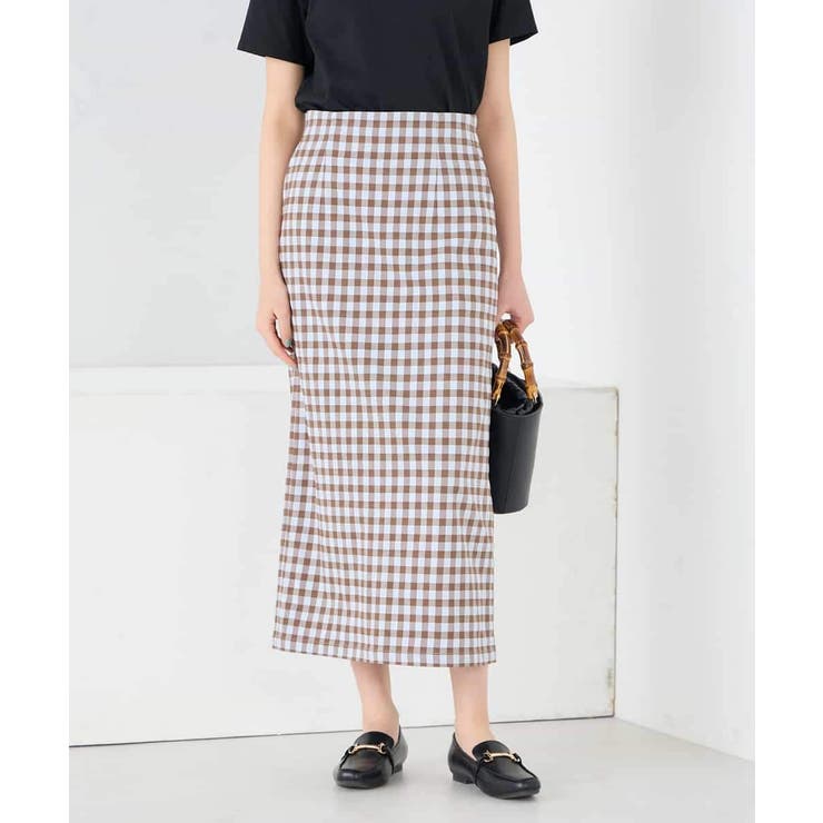 ブラウン×ライトブルーギンガム | 【洗濯機で洗える】ギンガムチェック柄ナロースカート | a.v.v【WOMEN】