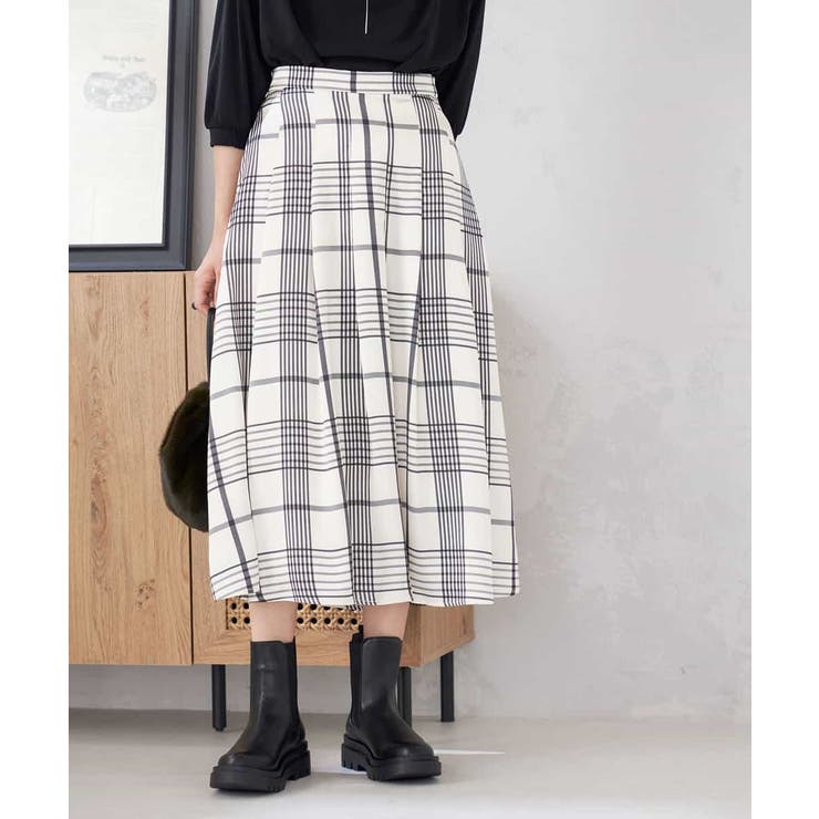 アイボリー | 【マシンウォッシャブル】タックフレアサテンスカート | a.v.v【WOMEN】