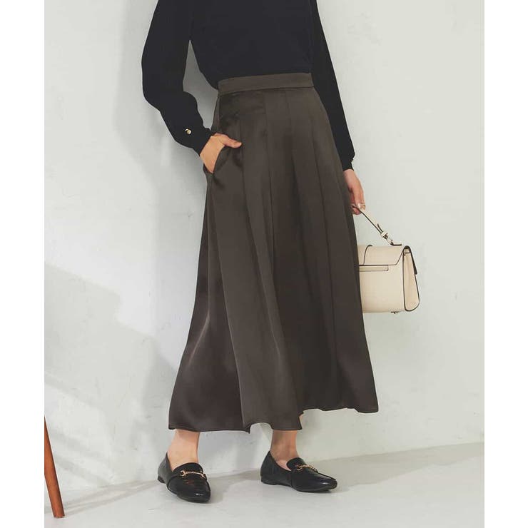 ダークグレー | 【マシンウォッシャブル】タックフレアサテンスカート | a.v.v【WOMEN】