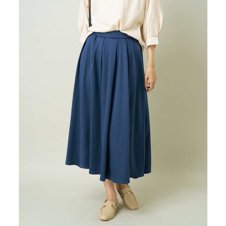 ネイビー | 【洗濯機で洗える】落ち感サテンギャザースカート | a.v.v【WOMEN】