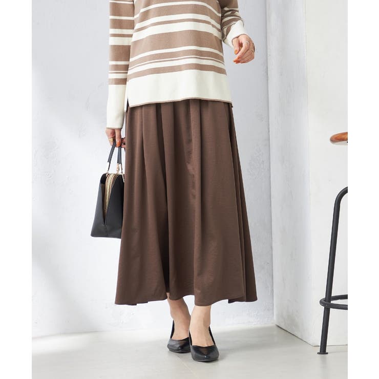 ブラウン | 【洗濯機で洗える】落ち感サテンギャザースカート | a.v.v【WOMEN】