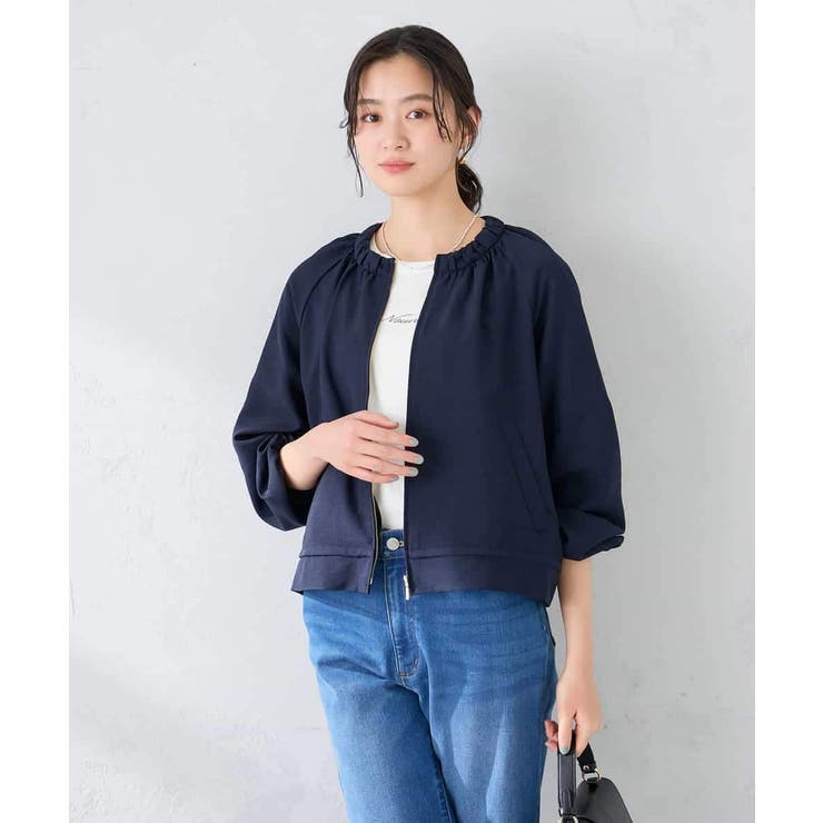 【接触冷感 UVカット】リネンライクノーカラージップブルゾン【セットアップ対応 … | a.v.v【WOMEN】 | 詳細画像2 