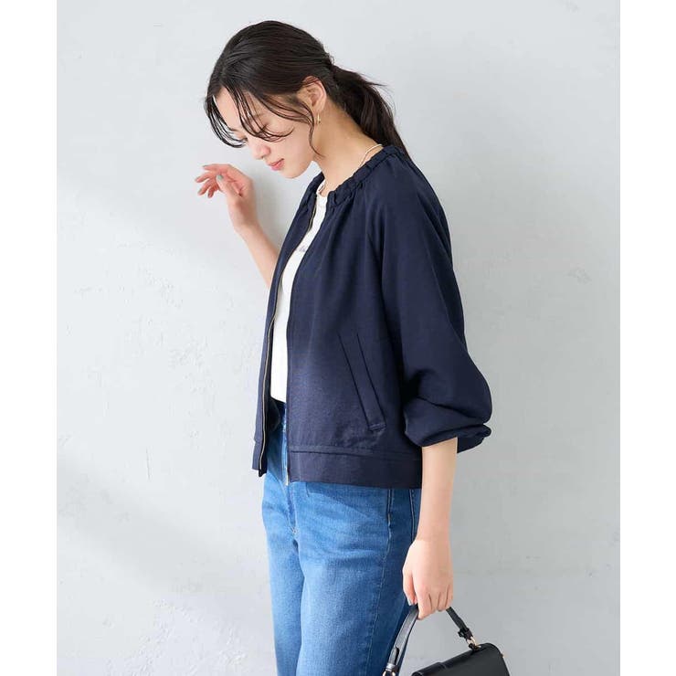 【接触冷感 UVカット】リネンライクノーカラージップブルゾン【セットアップ対応 … | a.v.v【WOMEN】 | 詳細画像3 