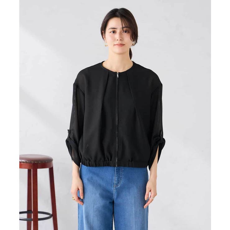 ノーカラーメッシュブルゾン | a.v.v【WOMEN】 | 詳細画像14 