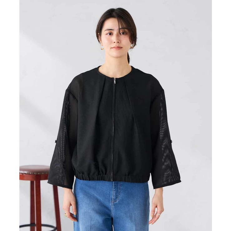 ノーカラーメッシュブルゾン | a.v.v【WOMEN】 | 詳細画像17 