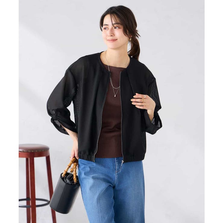 ノーカラーメッシュブルゾン | a.v.v【WOMEN】 | 詳細画像7 